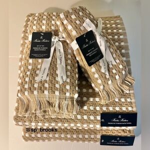 🎁6PC Brooks Brothers Premium Turkish Cotton Bath Towel Set -Waffle Tan and White